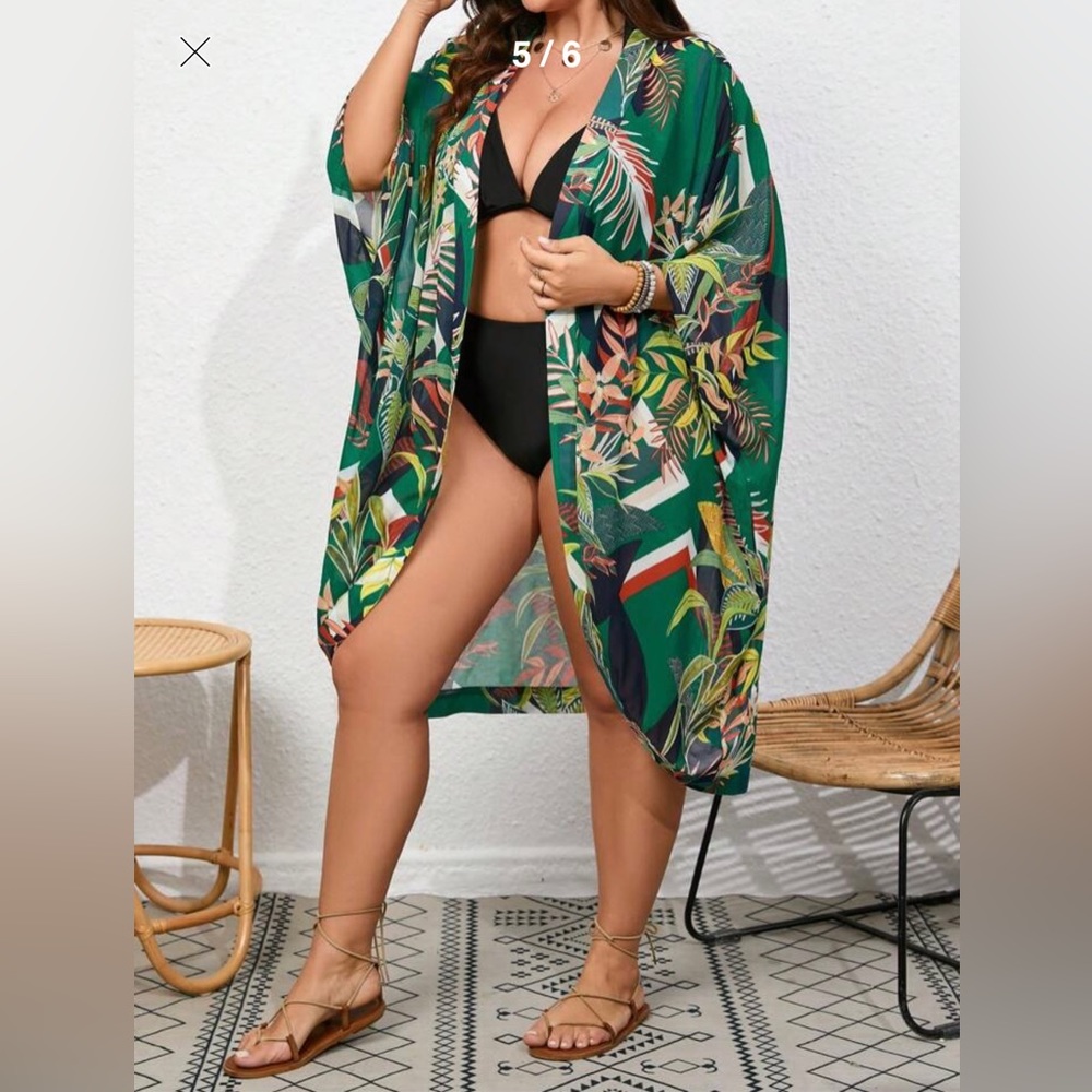 SHEIN VCAY Plus Tropical Print Batwing Sleeve Kimono - size 0XL